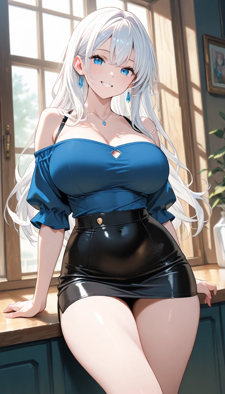 (big breasts, long hair)), (((anime girl))), daylight sunlight, ((full body)), mole on chest, ((shorts)), (extremely detailed 8k cg wallpaper), (extremely delicate and beautiful), (Masterpiece artwork), (the best quality: 1.0), (ultra resolution: 1.0), beautiful lighting, realistic shadows, [high resolution], Detailed aspects, ultra detailed, (((smug))), cleavage, mini black top, (detailed eyes:1.0, perfect eyes, blue eyes)
