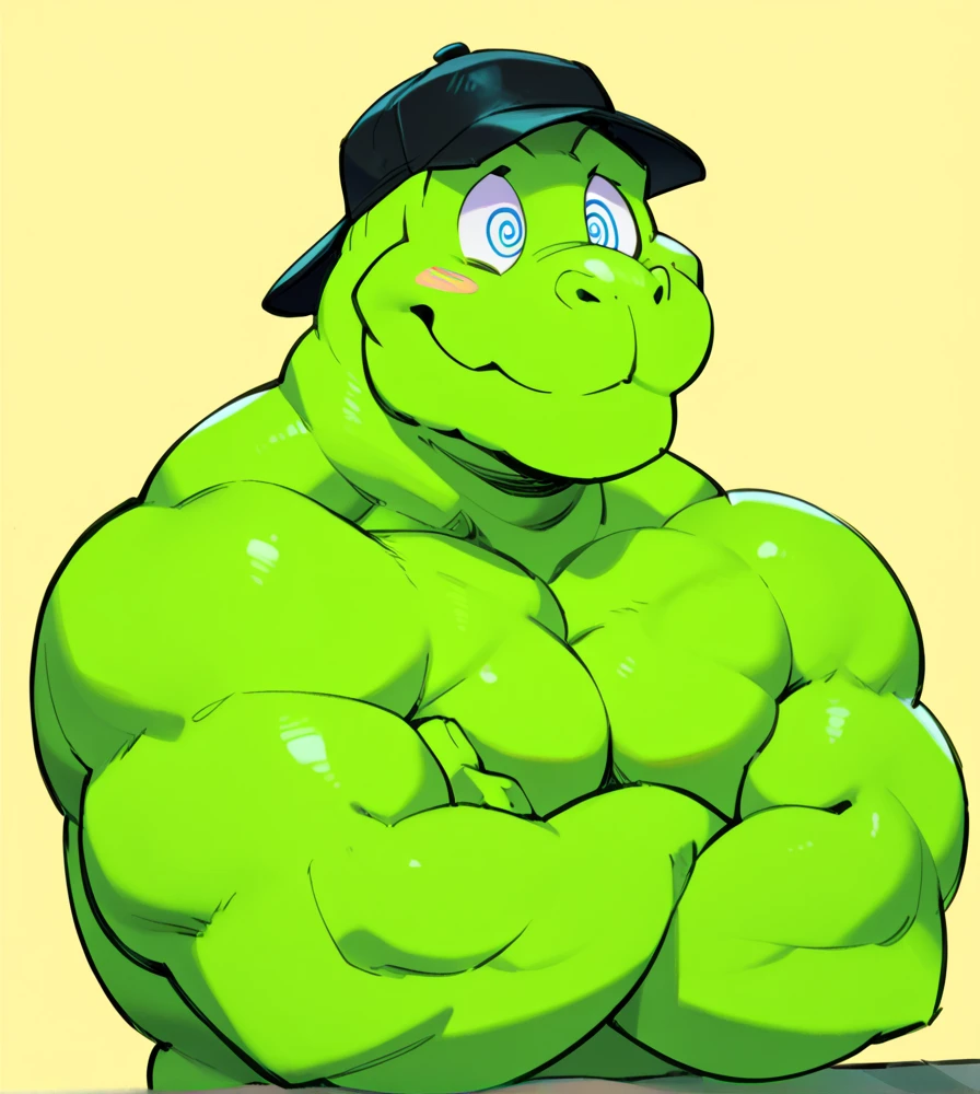 Human black frog with an athletic body, sarcastic style, wearing a Froggus cap, a Fuck the System t-shirt, shorts and sneakers,