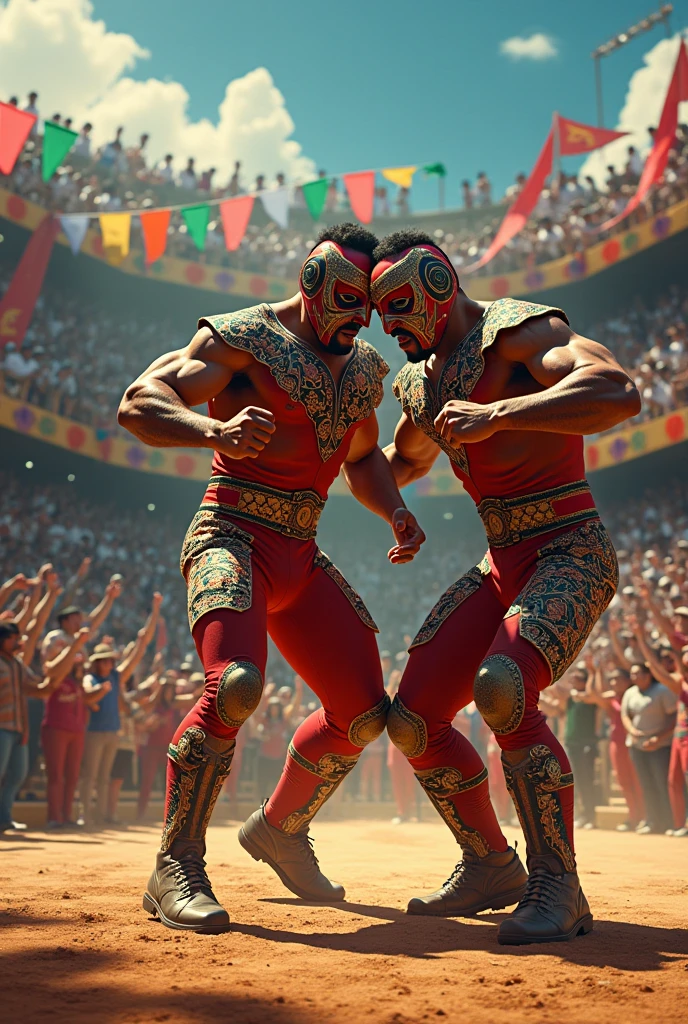 Create a trio of Mexican wrestlers where the leader is Mexican Power, whose mask is similar to Mizteziz's but with eagle fragments and whose colors are the national colors green, white and red, and with a cross on the forehead. , The second will be called Mexican Dragon, with a dragon-style design while keeping the national colors, and the last Mexican Danger, with a skull-style mask structure but keeping the national colors that resemble a bit of Dr. Wagner's masks. In terms of the last two wrestlers, their clothing must be lycra pants and a shirt.