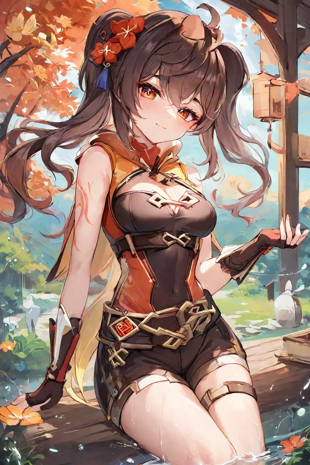 hight resolution,official arts,Masterpiece,Best Quality,
1girl,独奏,slight smile,blusher,garden,sitting,
large breasts,mature female,
lingguang,Chinese dress,hair stick