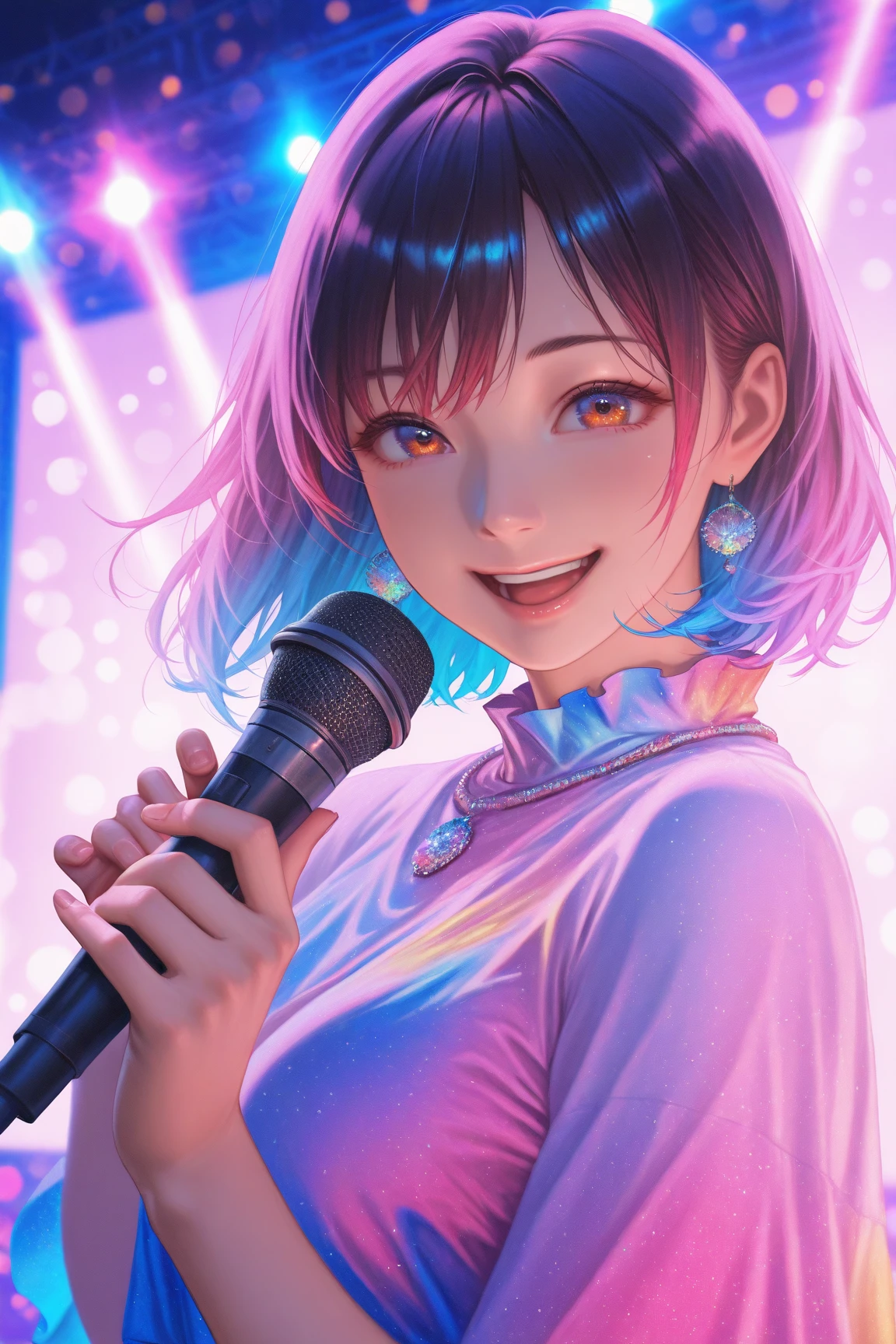 Pretty Singer Pfps Beautiful female singer singing on a colorful stage with a water show ...
