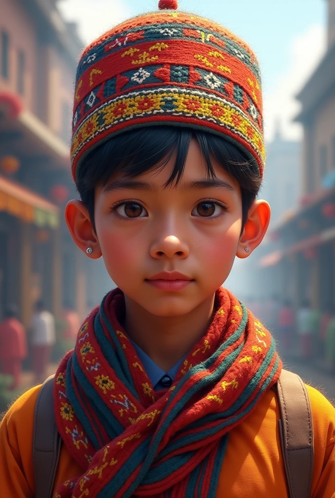 Nepali boy having light black hair The side-parted comb-over and eyes and light skin who looks realistic as possible and human prince outfit