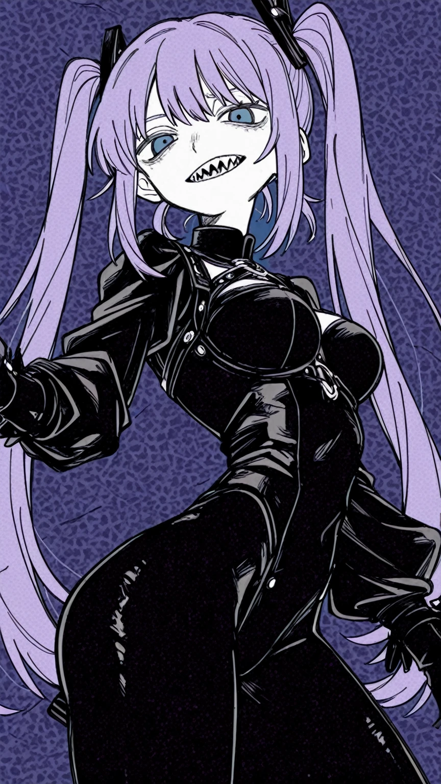 1girl ,pale skin,latex, amethyst hair, amethys eyes, arctic warrior, polar, sacred spear, nice clothes, (high resolution, high detail, best quality), calm