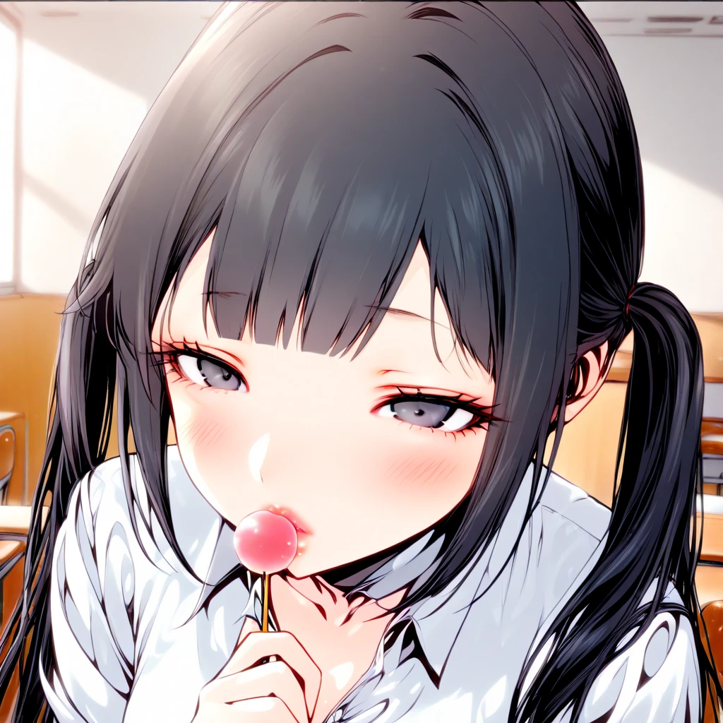 [WAI-ANI-NSFW-PONYXL:100],
score_9, score_8_up, score_7_up, score_6_up, score_5_up, score_4_up, masterpiece, best quality, source_anime, shiodare,
rating_explicit,
pov,
1girl, 1man, hetero, kissing penis, (tongue crawling on penis:1.2), penis on tongue, penis on face, after fellatio, cum in mouth, cum on tongue, excessive cum, cumdrip,
BREAK
15yo, , (large breasts:1.2), (black hair:1.2), (medium long hair:1.2), (hair between eyes:1), (straight hair:1.1), grey eyes, ultra detailed eyes, (tareme:1.3),
half-closed eyes, open mouth, long tongue, heavy breathing, blush,

BREAK (school uniform), (white collared shirt, plain pattern shirt, short sleeves, shirt tucked in:1), (red plain pattern narrow neck ribbon:1.1), (button gap:1),

bedroom,