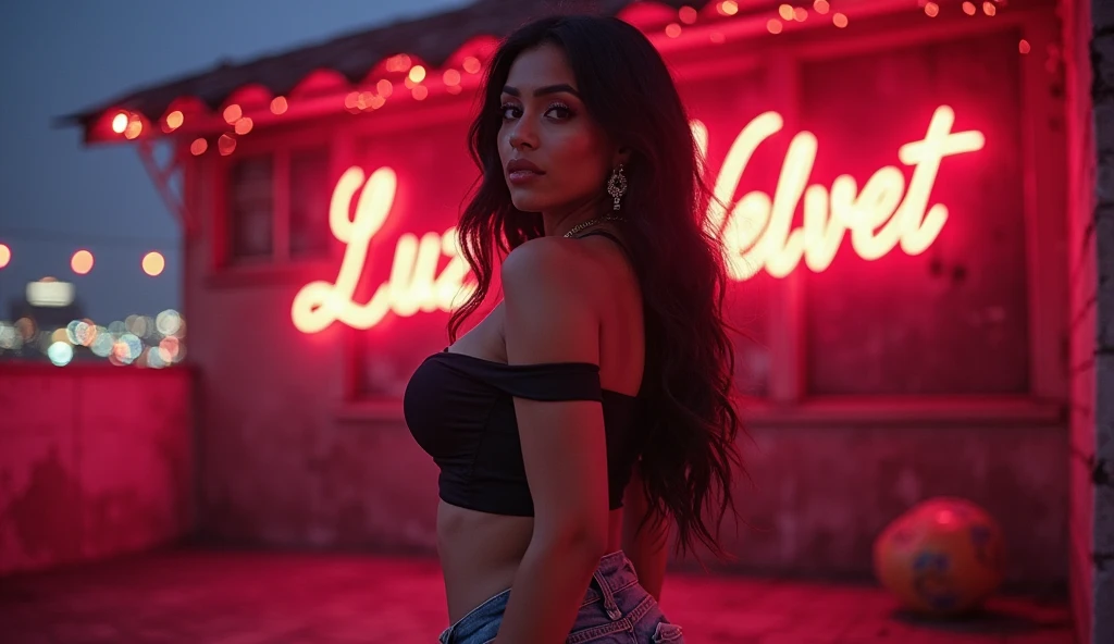 (best quality, 4k, highres, realistic:1.2), ultra-detailed, HDR, vibrant colors, stunning neon lights, rooftop sunset, Dominican curly hair, burgundy hair color, mature woman, older looking, 60-year-old, confident pose, elegant posture, neon-striped bikini, standing tall, corona queens NYC

# Prompt 输出
A mature, older looking woman with Dominican curly hair, styled in burgundy, stands tall on a rooftop in Corona Queens, NYC. It is sunset, and the sky is ablaze with vibrant colors, creating a stunning backdrop for the scene. The woman is confidently posed, exuding elegance and grace. She is wearing a neon-striped bikini, which adds a playful touch to her sophisticated look. The rooftop is glowing with the warm lights of the city, and the atmosphere is enhanced by the presence of dazzling neon lights that dot the skyline. The image is of the highest quality, with sharp focus and ultra-detailed features, capturing every nuance of the woman's expression and the surrounding environment. The overall effect is realistic and immersive, with HDR rendering bringing out the rich colors and textures.