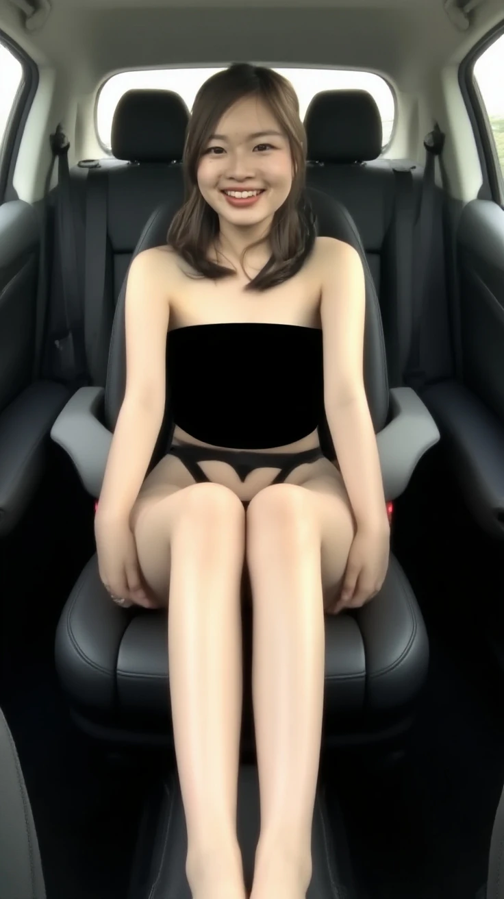 masterpiece、(((full nude)))、((((full nudeヌード)))、(((１４old people don&#39;t wear clothes、in the driver&#39;s seat of an open car)))、((Low - Angle)))、exposed girl、detailed eyes、超High resolution(reality:1.4)very beautiful, beautiful skin, slender,slender body、small breasts、small breasts、((Are thin、concave abdomen))、thin and long legs、 (Super realistic), (High resolution), (8K), (very detailed), (Super detailed), details face,、NSFW、lascivious、obscene appearance、(((art)))、 super detail 、The central figure、leading part、Completely naked、Thigh strap for only one leg 、(((wear sunglasses on your head)))、