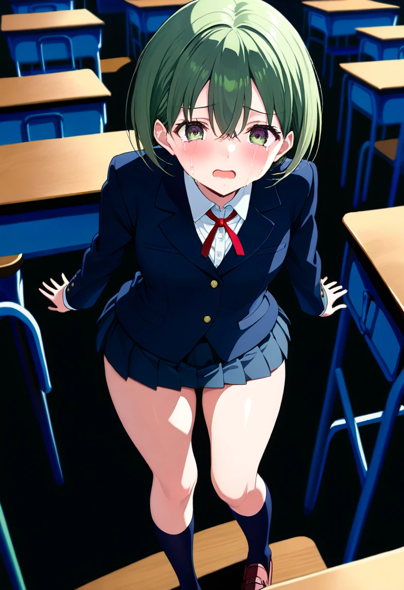 high quality, high resolution,(nsfw),(((night))),(((outdoor))),((High School)),(((one woman))),(((cute face))),(((big eyes))),(((black eyes))),(((green hair))),(((hair over one eye))),(((large breasts))),(small areola),((sweaty skin)),
BREAK,(((show off nipple))),(((school uniform))),
BREAK,(ahegao),((excitement)),((embarrassed)),(red cheeks),
BREAK,(((model posing))),((spread legs)),
BREAK,(((Angle from below))),(looking at viewer),(((focus on pussy))),(cowboy shot)