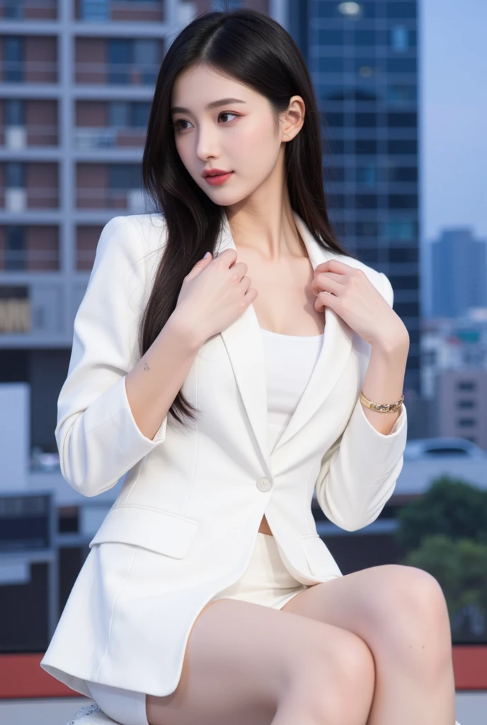 (city_night_lights,cityscape,
office lady,white coat,white_miniskrt,pantyhose),
 ,hand in own hair,
tight white gloves,
from above,
(looking away), 
(parted lips),happy,
smile,(detailed eyes,bright pupils),shiny skin, skindentation,
<lora:hipoly3DModelLora_hiqcgbody:0.35> hiqcgbody,big eyes,unparalleled masterpiece, ultra realistic 8k CG, clean, beautiful face, shiny skin,(skindentation),
by Ed Blinkey, Atey Ghailan, Studio Ghibli, by Jeremy Mann, Greg Manchess, Antonio Moro, trending on ArtStation, trending on CGSociety, Intricate, High Detail, Sharp focus, dramatic, <lora:aiBeauty_Ithlinni_V1:0.6> Ithlinni