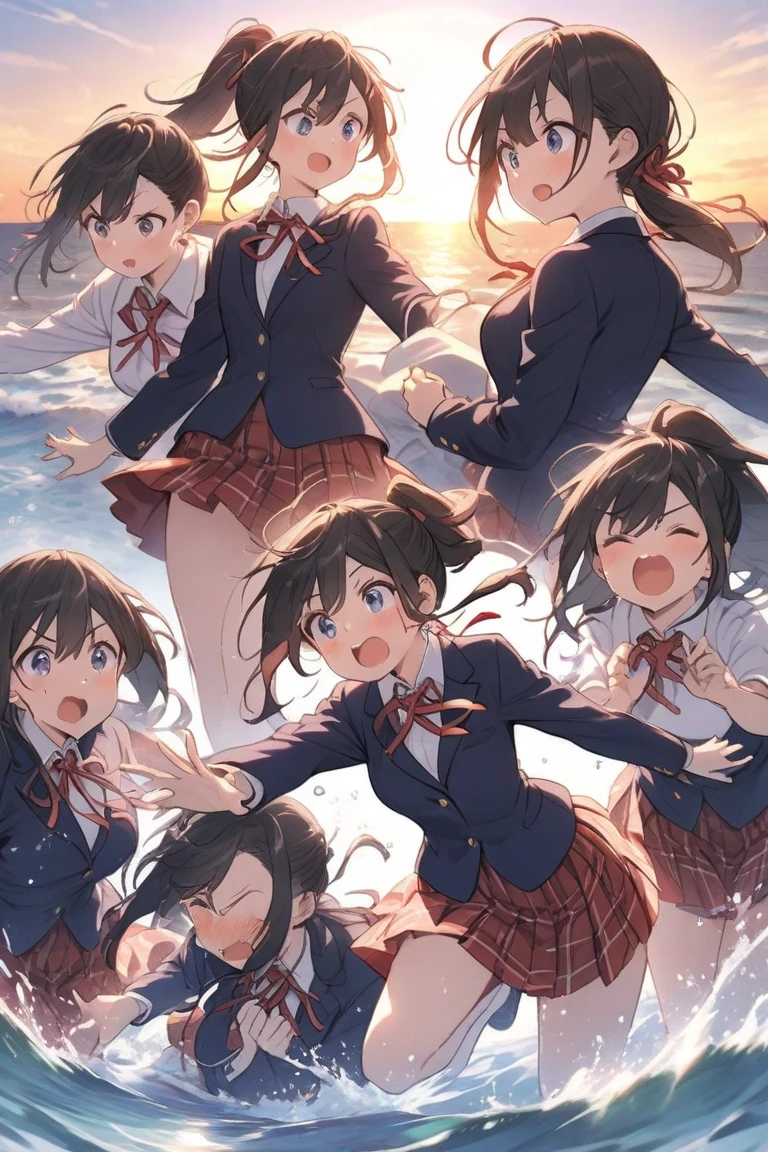 nswf:1.3,((masterpiece, highest quality, High resolution, 超High resolution, Pixel Perfect, Written boundary depth, 4k, RTX, human development report))), , beauty、View the whole body、(masterpiece: 1.2, highest quality, masterpiece, Clearer images), (Bright colors), ((Take clear photos even from a distance)), (Multiple Girls), (Harem), (School classmates), (((All school uniforms have the same design))), (((Everyone is wearing the same navy blue skirt))), (((Everyone is wearing a swimsuit of a different color and design.))),((16 years old)), ((prostitution婦)), (On the beach in Okinawa), (smile)、((youth))，(((Flirting)))，(cute Japanese((6 girls))), (((infant&#39;Face))), ((Group shot)), (((Group selfie))), ((ass visible through thighs))、Wide-angle, Soft Light、(((Blazer uniform, Checkered pleated skirt，White Shirt)))、(Slightly larger breasts), ((prostitution)), ((viewers love it)), Landscape、(((show panty:1.6)))、((breast grab:1.3)),(((bra lift:1.2)))、 ((Green Eyes, Beautiful eyelashes, Realistic eyes)), ((Detailed face, blush:1.2)), ((Smooth texture:0.75, Vibrant质感:0.65, Vibrant:1.1, Anime CG Style)), Medium breast, Perfect body, Beautiful curves、beautiful legs、thin、smile, (((attractive way to sit))),((Squatting pose)), Aerith Gainsborough, Hair Ribbon, bracelet, brown hair, Side Lock, Parted bangs, Green Eyes, Braid, ((()Award-winning design underwear))、(((Everyone wears different colors and designs of underwear.)))，show panty、((((open legs:1.4)))、((breast grab:1.3)),(((bra lift:1.2)))、one eye closed、stick out one&#39;s crotch、Detailed depiction of the crotch、(water droplets:1.2)、((Hair fluttering in the wind))，((hold hair with hands))，(Rising Wind:1.5)，