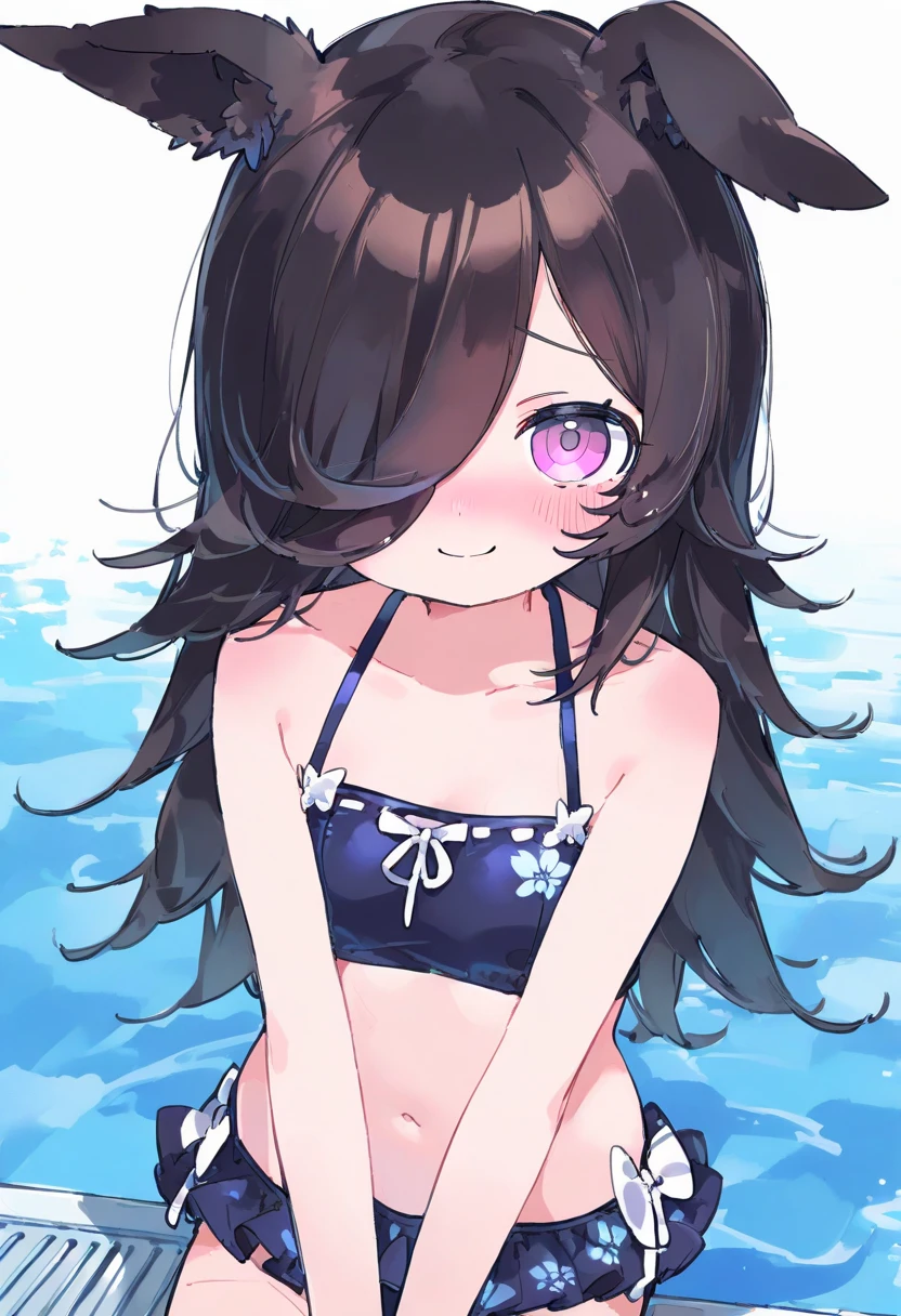 masterpiece,best quality,ultra detail, (loli girl), (small breasts), short brown hair, purple eyes, (outfit cowprint bikini), no animal ears, open mouth, shy, blush, viewer's view from below, thighs, beach scene