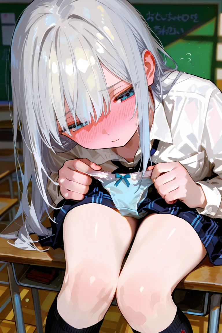 high quality,girl,flat chest,slender,((Sweaty,steam,burn)),panty,,class room,shy,wet panty,Embarrassing,((open legs)),stand up,Wet,girl trembling with sexual climax,((spread legs)