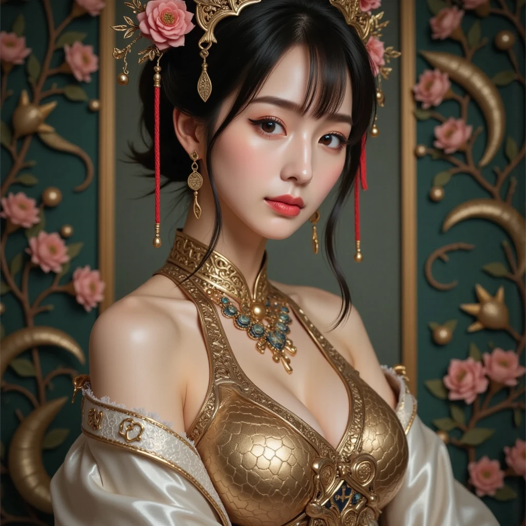 
Realistic portraits, high resolution, Soft Light, 1 woman, only, Picture of thigh...., fit, Hips up, sparkling skin, overflowing, Bare breasts....., (Very rich facial details), Beautiful Chinese armor