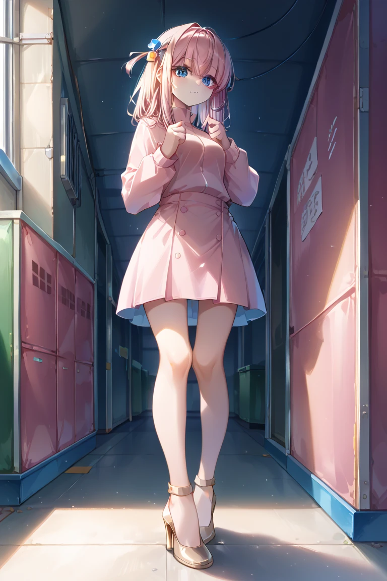 female high-school student,a sailor suit,A high resolution,ultra - detailed,The long-haired,cat ear,Pink hair,Milk fierce,bare-legged