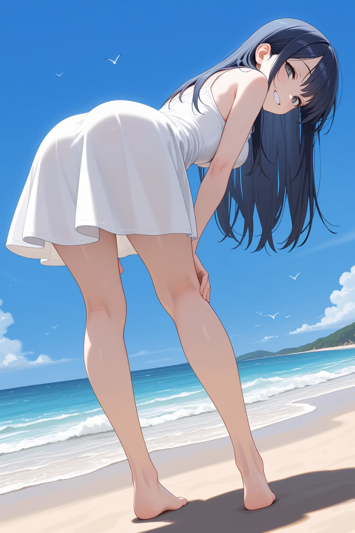 ((Highest quality)), ((masterpiece)), (detailed),Perfect Face,Strong light,With front light,Fully nude teens doing high kicks on nudist beach,