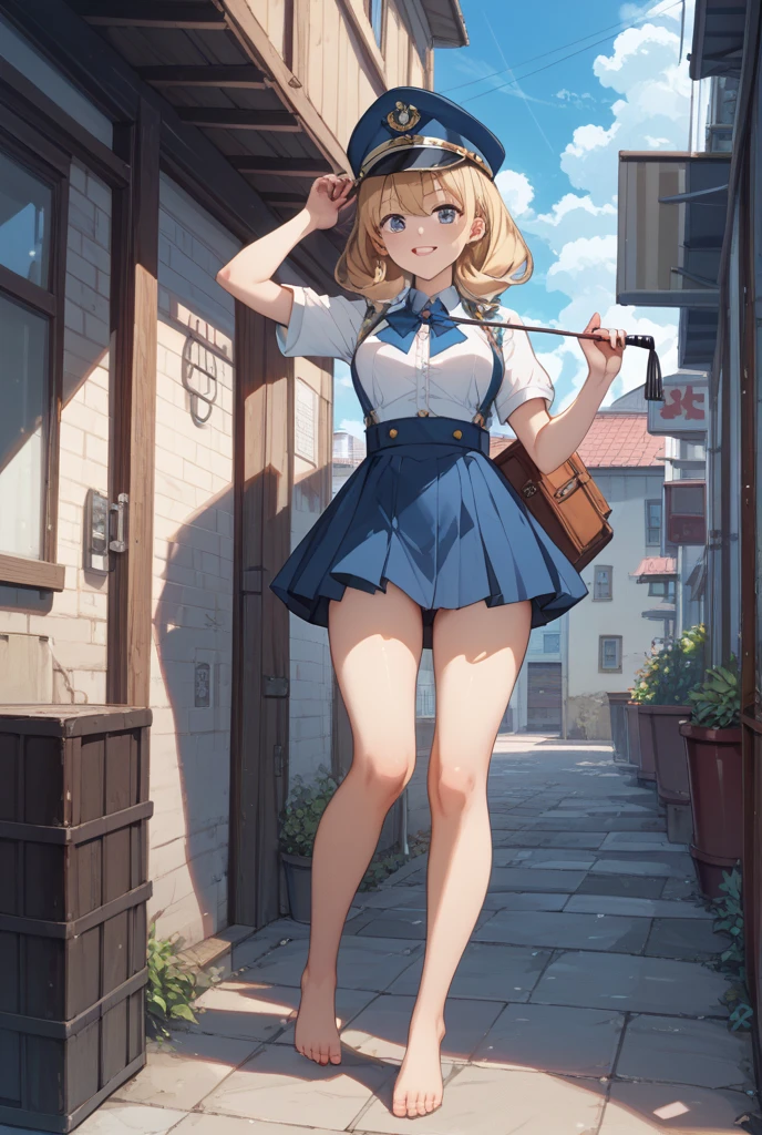 (Masterpiece:1.3、highest quality、Ultra-high resolution、Super detailed)、(Real:1.1、Photorealistic:1.4)、Beautiful illustrations、Perfect lighting、colorful、Border Depth、Beautiful hair in every detail、Beautiful face in every detail、Beautiful definition details、Beautiful clavicle、Beautiful body、Beautiful breasts、Beautiful thighs、Beautiful legs、Beautiful fingers、Show Viewer、1 girl、Japanese、high school girl、Perfect Face、(Perfect Anatomy、Anatomically correct)、Cute and symmetrical face、Baby face、Sunburn、Skin radiance、(Middle Hair:1.5、Twin tails:1.2、Blonde)、Asymmetrical Bangs、blue eyes、Long eyelashes、(Chest)、Skinny、(Pull up your skirt、Not wearing underwear、No underwear:1.5)、((Collared short-sleeved shirt、Light blue shirt、)Grey plaid pleated skirt、Navy ones))、(Beautiful views)、evening、(Outdoor、distant cityscape)、Are standing、(peace sign)、(Cute smile、Blushing、Looking up、Open your mouth)、 (Opening a girl's pussy:1.3)、hour々squat:1.2、Stick your fingers in your:1.2、