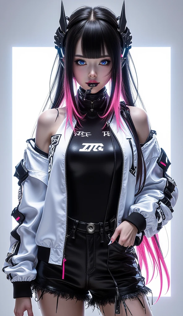 ((RAW image quality:1.4)), masterpiece, highest quality, Full body Esbian, 1 girl, show viewer, Confident girl,The expression is a little stylish, Popular Harajuku costumes, Bold colors and patterns, eye-catching accessories, Trendy and innovative hairstyles, bright makeup, Futuristic and dazzling cyberpunk cityscape, Skyscraper, neon sign, led lights, Bright and vivid color scheme, anime big breasts, shape, Fine skin texture, fine cloth texture, beautiful detailed face, intricate details, Super detailed.