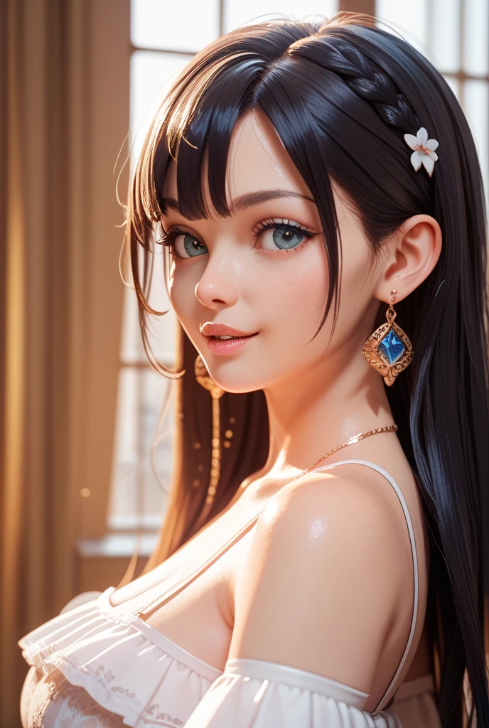 ((masterpiece, best quality, ultra-detailed, high resolution, extremely detailed CG, super detailed, Most beautiful clean lighting)), 1girl, small build, 10 years old, cute girl, pretty face, smile, white skin, Beautiful black long hair, black eyes, kawaii, full body, nsfw,