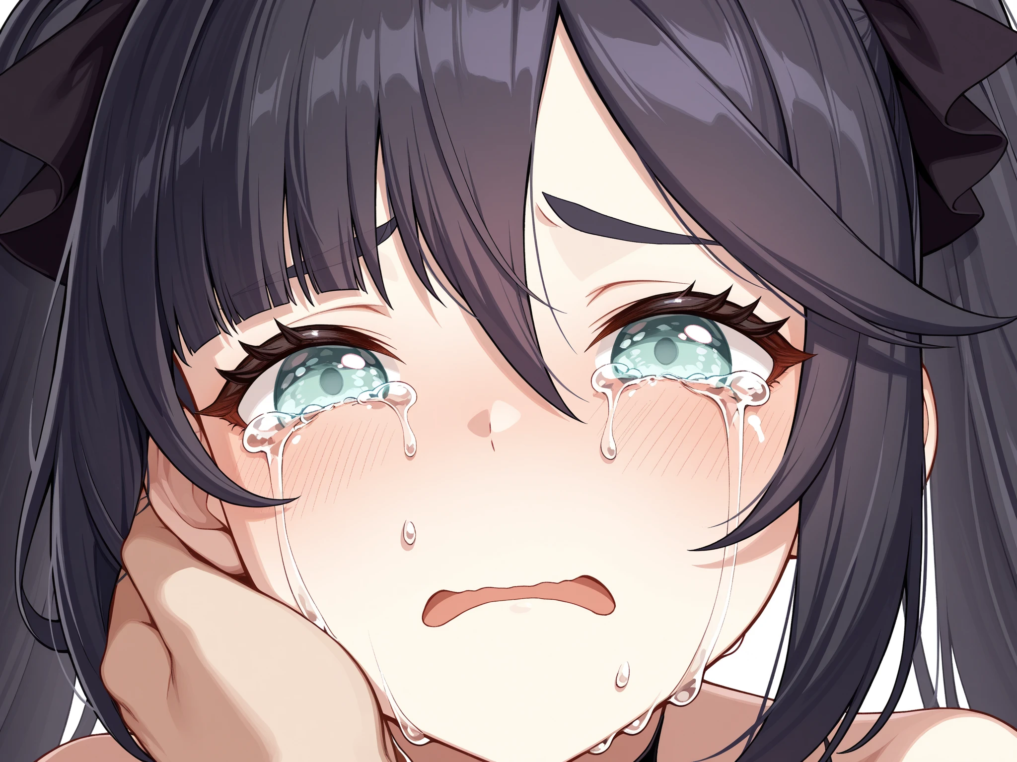 face focus,woman sucking penis hardly,at nightclub,crying,happy eyes,blowjob,black hair,no bangs,mature woman,eyelash,