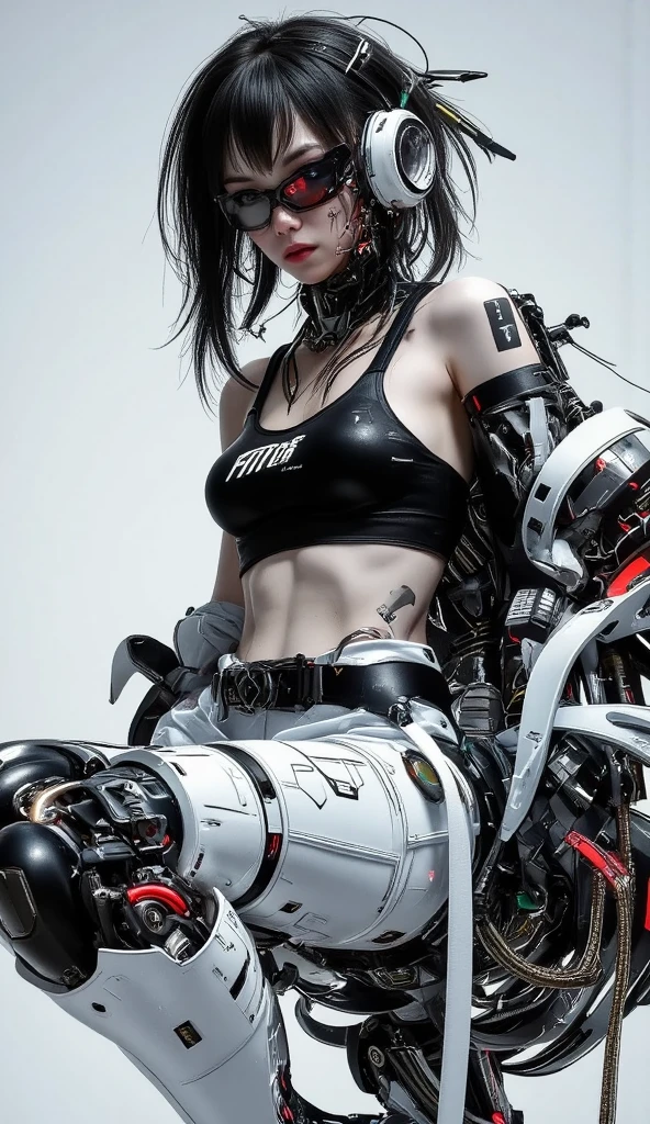SFW, Darkness, horror, experiments, factories, sparks, (anatomy: 1.3) (damage: 1.2) (machine: 1.1) (woman with perfect body, full chest) has gray hair and beautiful, detailed red eyes. He has one (machine (heart: 1.1) and one (dirty face: 1.2), exposed wires and pipes, internal mechanical parts damaged and short circuited, severe damage, removal, natural light, light tracking, complex circuitry, illustrations, 8 wallpapers, ultra-detailed, full-body portraits, the best picture, wrong images, the wrong way, intricate details of the highest quality, ridiculous