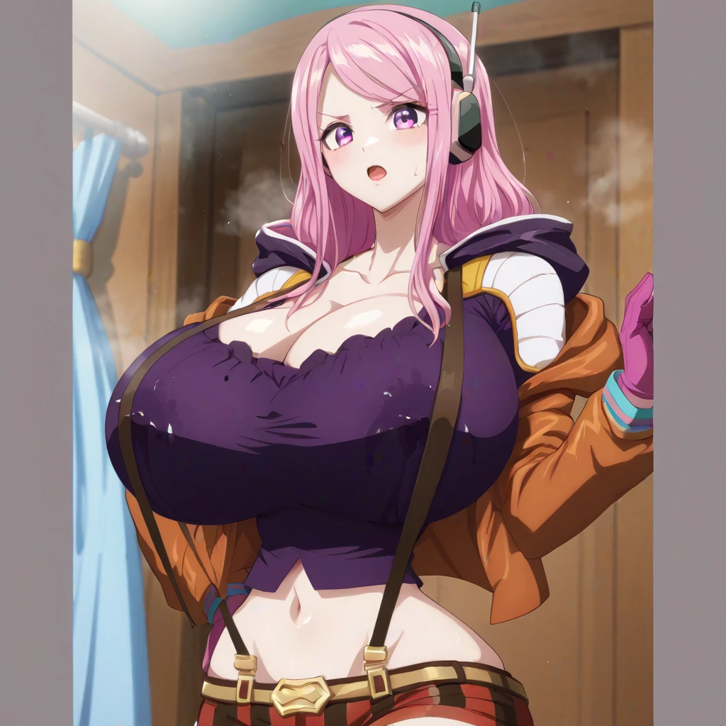 score_9, score_8_up, score_7_up, score_6_up, score_5_up, smile, high res image, masterpiece, 1 girl, pretty face, sexy, large breast, looking at the viewer, perfect anatomy, AriesFairyTail, pink eyes, curled horns, medium hair, curly hair, sexy bra, sexy skirt, coat