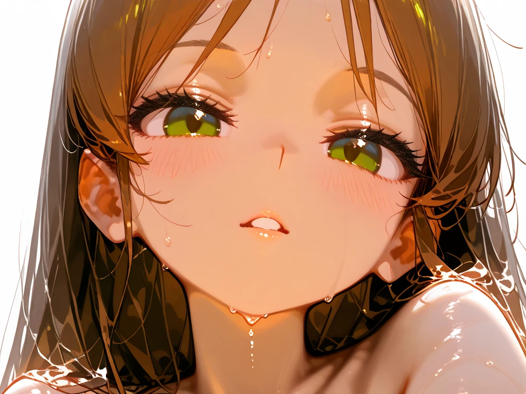 (high quality, High resolution, perfect pixel, Depth of bounds written, 8K), 1 girl, high school student, beautiful girl, (brown hair, curly hair:0.8), (green eyes:1.4, beautiful eyelashes, realistic eyes), (detailed face, blush:1.2), (salt:1.2, so stupid:1.3, drooling), (orgasm:1.5), (smooth texture:0.75, realistic texture:0.65), medium breasts, perfect body, (naked), vapor:1.1, (Wet), drooling:0.9, smile.