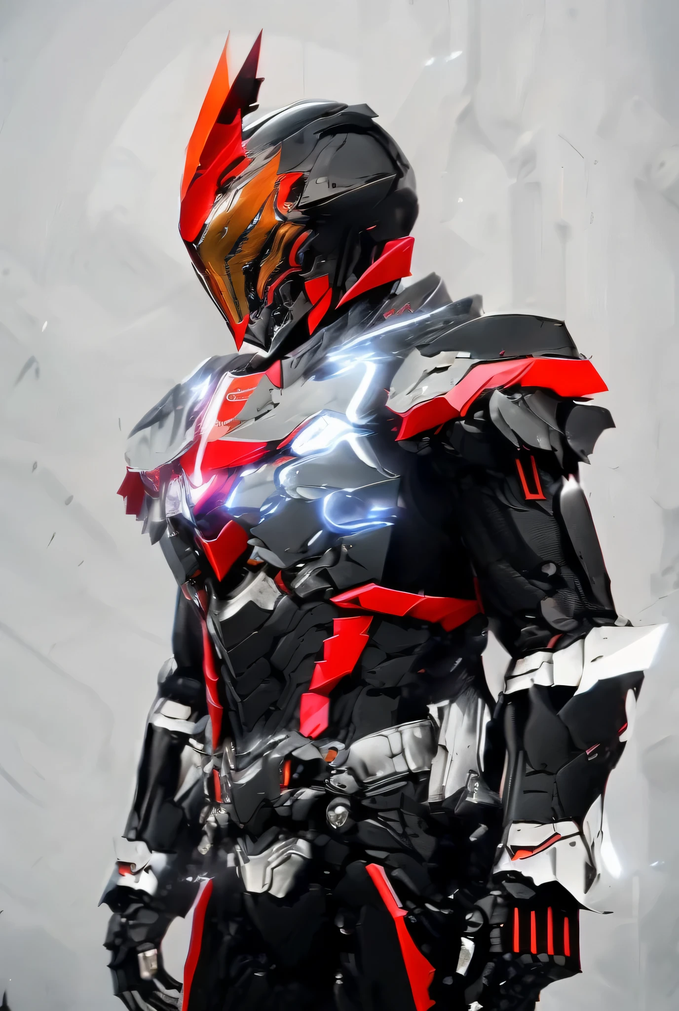 Close-up of a motorcycle mecha,has a red light, black and red armor, Futuristic Armor, black armor, Dark armor, black and red reflective armor, Corrupted Armor, , red armor, Demon Armor , Dark Futurism, complex assassin mech armor, angular metal armor, Simple design armored style , wearing Futuristic Armor, mech suit