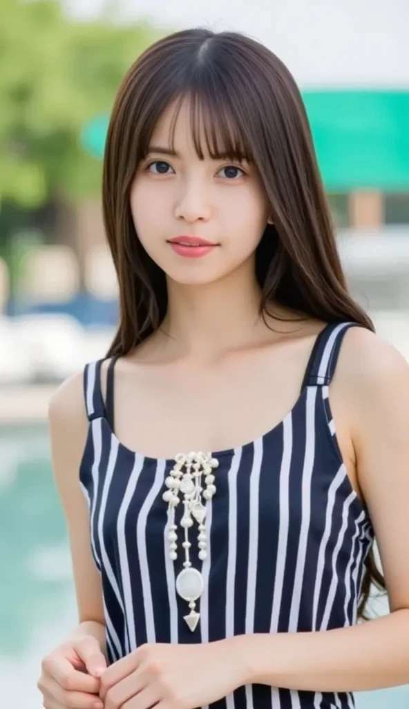 (Highest quality:1.4),(masterpiece:1.4),(Realistic:1.4),(Realistic:1.2),(超High resolution, RAW Photos:1.4),(High resolution, Very detailed:1.2),(8k:1.2),Movie Photos,Photographed in natural light, a photo of a dark-haired,One Girl,smile,Spring Clothes, Simple Earrings,alone,wear,((Upper Body:1.3))