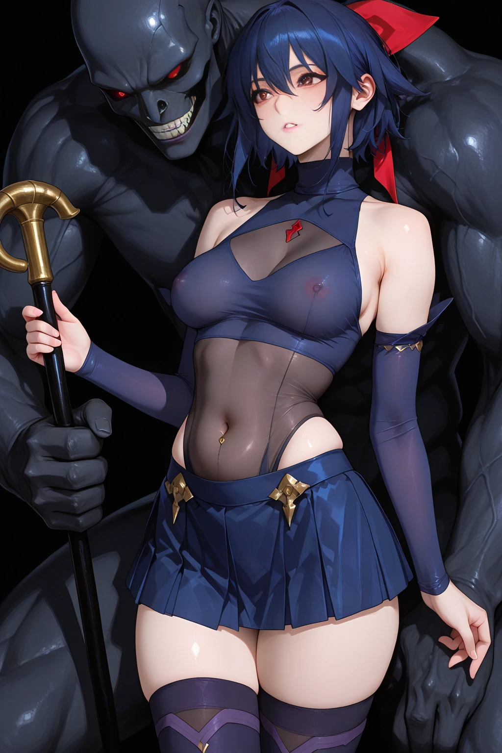 GIVING HANDJOB, Young girl, long purple hair, blue eyes, blue symbiote costume, Venom, Carnage, blood, claws, masterpiece, high quality, open belly, GIVING someone a HANDJOB, cock in one hand