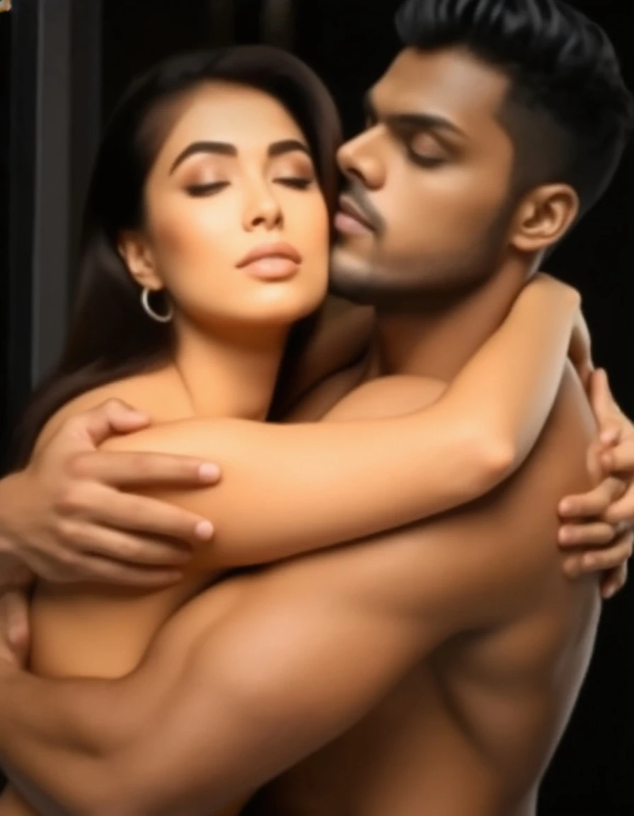 a Indian man bites his wife's naked ass, detailed facial features, realistic skin textures, highly detailed, ultra-detailed, 8k, photorealistic, dramatic lighting, cinematic composition, vivid colors, chiaroscuro, moody atmosphere, dramatic shadows, masterpiece