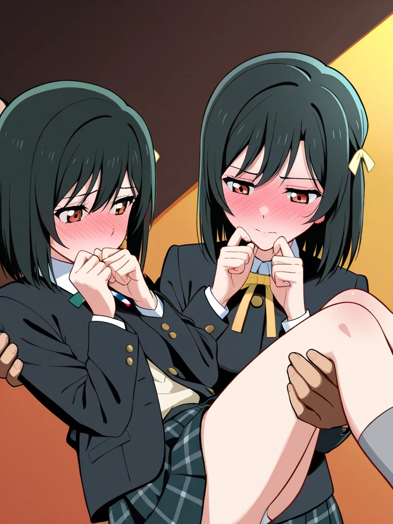 Tomoko Kuroki, 1 girl, green eyes, pouches under the eyes, full naked, squatting, spread legs, open mouth, cum in mouth, hands behind back, crying, front view, white short socks 