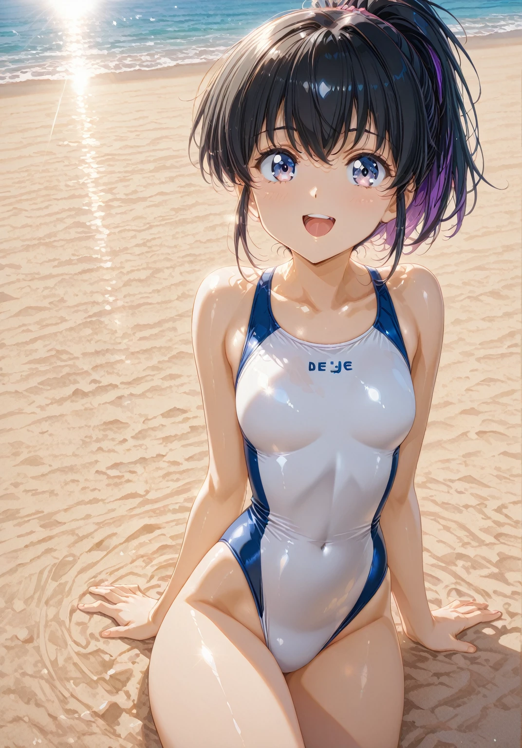 score_9, score_8_superior, score_7_superior,sauce_anime, High-resolution images,masterpiece,Highest quality,,Cute Face,Beautiful Skin,Shiny Hair,Highly detailed eyes,Simple Background, Jojipan, panties、Idol、18-year-old、kawaii,cute,navy school swimsuit