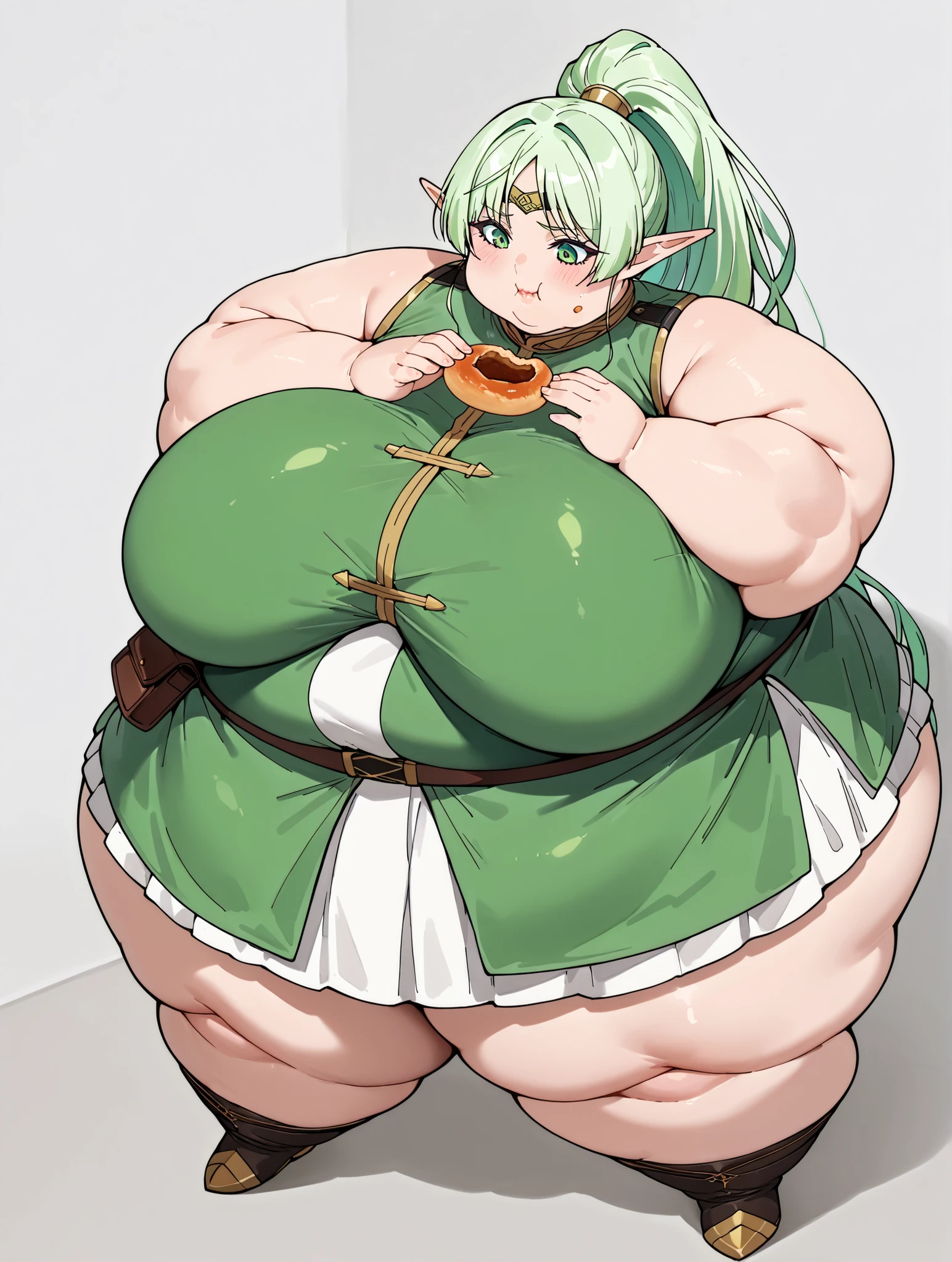 obese Nahidadef, obese body, obese thighs, fat belly, big cheeks, fat arms, obese arms, Whole body, bed bottom, detailed background, High details, HD, fat tracer, huge hips, perverted, Cow Bikini, white cow bikini, morbid obesity, in bed, blushing, nervous, sweat, Soft obese, soft tracery, dirty body, slob, cara blushing, touching his/her obese belly, belching,morbidly obese, sweating, cow niña, blob, walking, niña de 6 años, panza tocando el suelo,