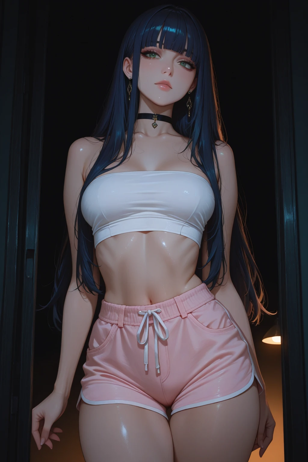(top quality:1.5, best quality, masterpiece), 80s retro cars, Feels like a movie poster, a 18 year old girl, short dolphin pants, tank top, seductive pose, 80s background, girl, cat 귀, nekomimi, striped panties, smirk, random background, Bukkake, female masturbation, Feels like a movie poster, black hair, nekomimi, cat 귀s, choker, sexy look, blush, sweating, wet skin, Take off your pants, Various facial expressions, various postures, Feels like a gravure model, a bewitching expression, sexy look, A variety of costumes, Bewitching posture, sexy look, Bewitching posture, slim 몸매, slim, sweating on the skin, skin is wet, wet skin, chokers, earring, hair two side up, running shoes, orgasm, orgasmic facial expressions, Mischievous look, eyes are half closed, shy, Flushed Face, godcat1, cat, rear cat, Bukkake, pubic hair female pubic hair, female masturbation, dolphin shorts, small breasts,