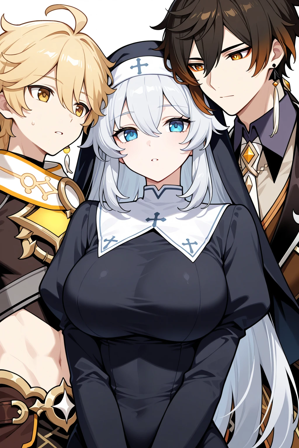 最high quality, 8k, High resolution, high quality, masterpiece, beautiful, (Anatomically correct:1.2), 10 generations, A beautiful woman, Silky pale blonde, , Short Bob Hair, Straight bangs, Green Eyes, thread, Beautiful Skin, Attractive person, (Big Breasts), younger sister, (Black monastic vestments), Black Veil, Church Confession Room, One girl, smile, vapor,