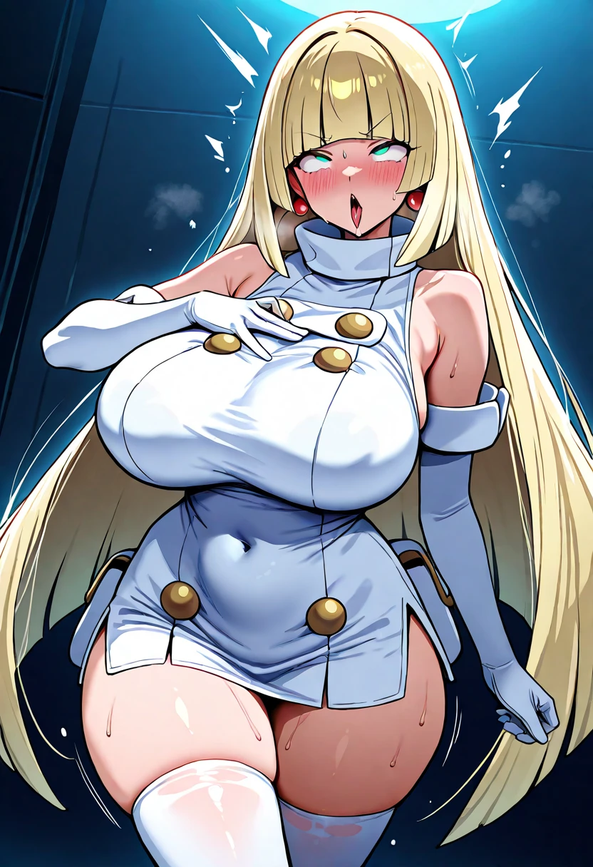 rosalina, crown, red dress, long dress, strapless dress, backless dress, long white elbow gloves, smile, light red lipstick, dark blue eye shadow, makeup, black choker, cowboy shot, (((gigantic breasts))), (((cleavage Focus))), (a man's hand pulling down her dress to see her breasts), (man's hand exposing her breasts), (man undressing Rosalina breasts), (they seek to bare their breasts), (man baring his tits)