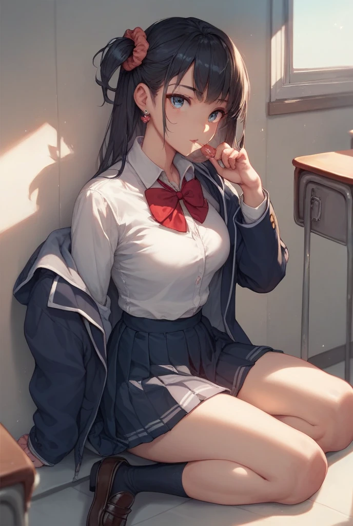 (masterpiece, highest quality), (high resolution, details,retina),anatomically correct,
anime, line-art:1.5, flat shading,
Solo: 1.2, female,(detailed face:1.2),(detailed hair:1.2),
(School uniform: 1.5), Baggy socks,
(Unruly hair, voluminous hair),
(Beautiful thighs: 1.0),
side view:1.2, squat sitting,
sparkle, god rays, dutch angle,