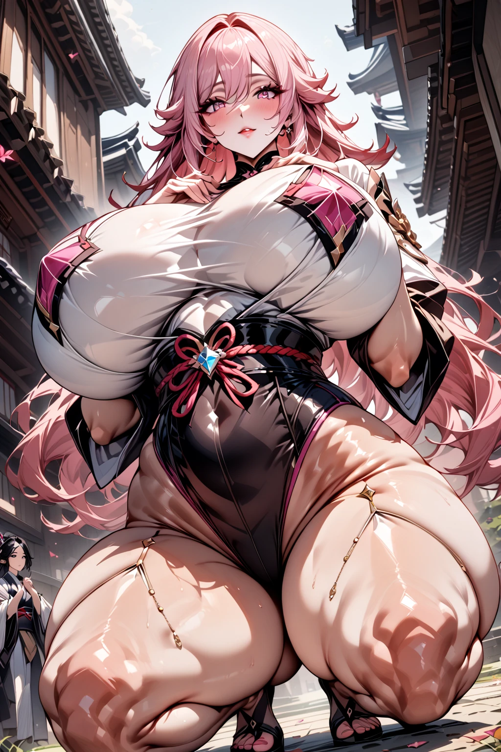 (highest quality)、(masterpiece)、(so beautiful)、(High resolution)、((An illustration))、(Very delicate and beautiful)、(Very detailed)、((CG))、wonderful、細かいディテールのmasterpiece、(the best ultimate art)、Very detailed 、(CG Unity 8k Wallpaper)、(1 girl), (((Cowboy Shot)))、(((Wearing clothes)))、(((Perfect Face)))、(((Half-open eyes)))、(((Sticking out tongue)))、(ベストAn illustrationレーション),(超High resolution)、(Best Shadow)、(((Straight fingers)))、(((Sensual)))、(((Muscular)))、(((Plump)))、(1 Japanese female)、(background、garden)、(((haigure)))、((((Giant saggy))))、((((Super big boobs))))、(((Pink Hair)))、(((Long Hair)))、(((Two white horns on the forehead)))、(((White and red shrine maiden outfit)))、(((Shuna))),(tensura)