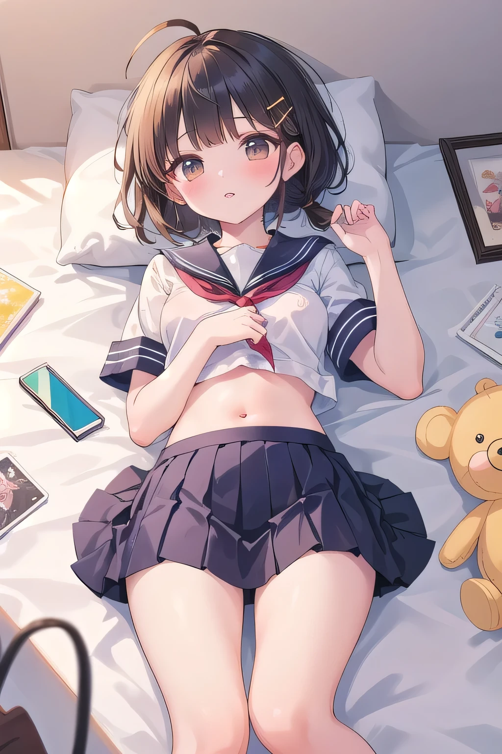 preschool child ,preschooler, underwear, panty shot, underwear wearing, smile, lauhg, lying, skirts lift,