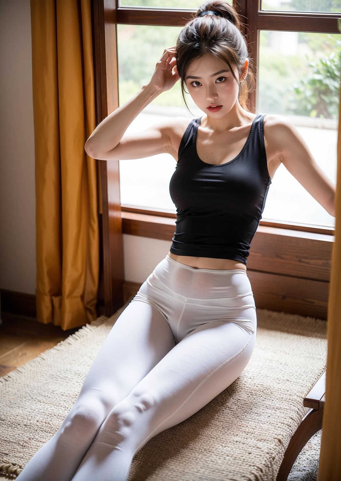 1 Girl,White yoga pants,Sexy pose,