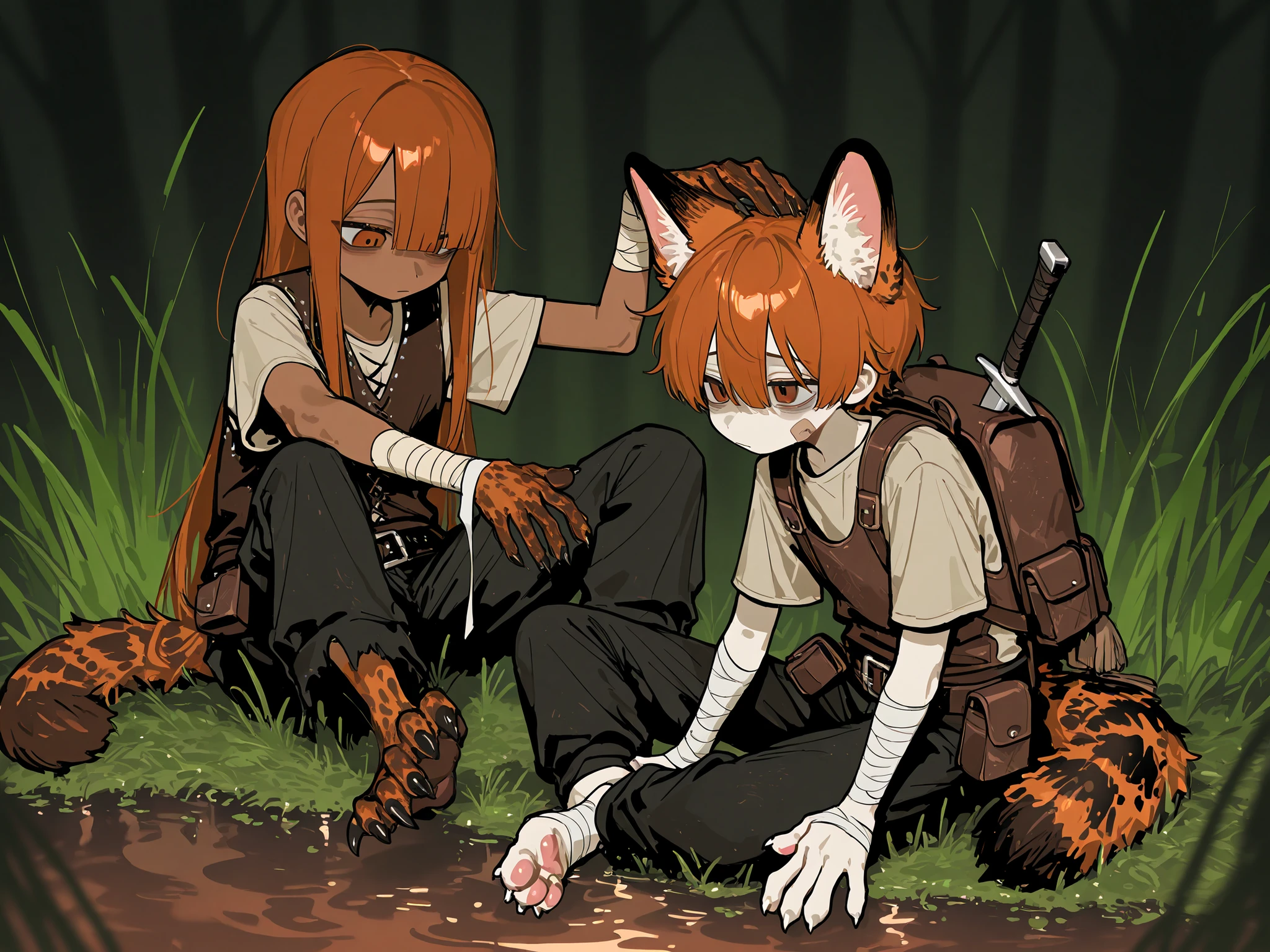 ((Sinister and Terrifying Masterpiece)), depicts a grisly dark gore scene surrounding a half-goat-like creature. The image depicts two girls, one teenage girl gnawing at the other girl&#39;s face, emphasizing pain and bloodshed. The image shows a disturbing level of menace and a disturbing cross-section. Severed thighs were scattered on the ground, the skin had been cut open to reveal fat and muscle, and the bodies of many women were scattered on the ground, with knife wounds and burns. Rot, vomiting blood, dilated pupils