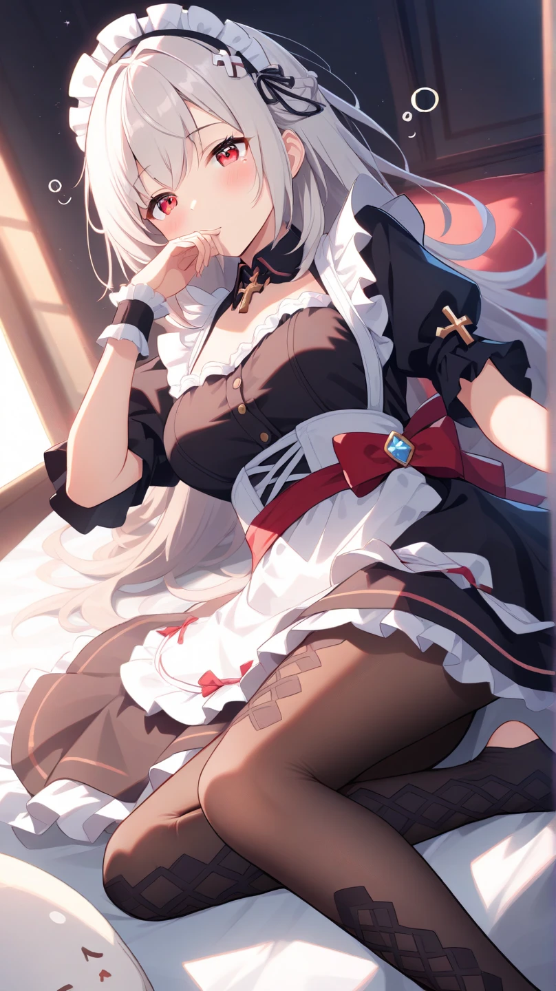 cat ears, underwear, whore, Prostitute, orgasm, Best quality, masterpiece, ultra high quality, (k-pop idol), Red eyes, (Platinum blonde hair color :1), obscene, (nursing: 0.2), (blushing: 1), a nun, Black veil,