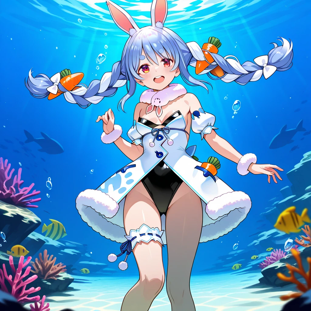 1girl, smiling rainbow colored jellyfish, playboy bunny, playing happily, underwater, (smiling rainbow colored jellyfish:1.5), glowing jellyfish,
blonde long hair, blue eyes, blue leotard,
(cute illustration:1.2), high-resolution, ultra-detailed, best quality,(パステルカラー:1.3)、(キュートイラスト:1.3)、(水彩画:1.1)、
