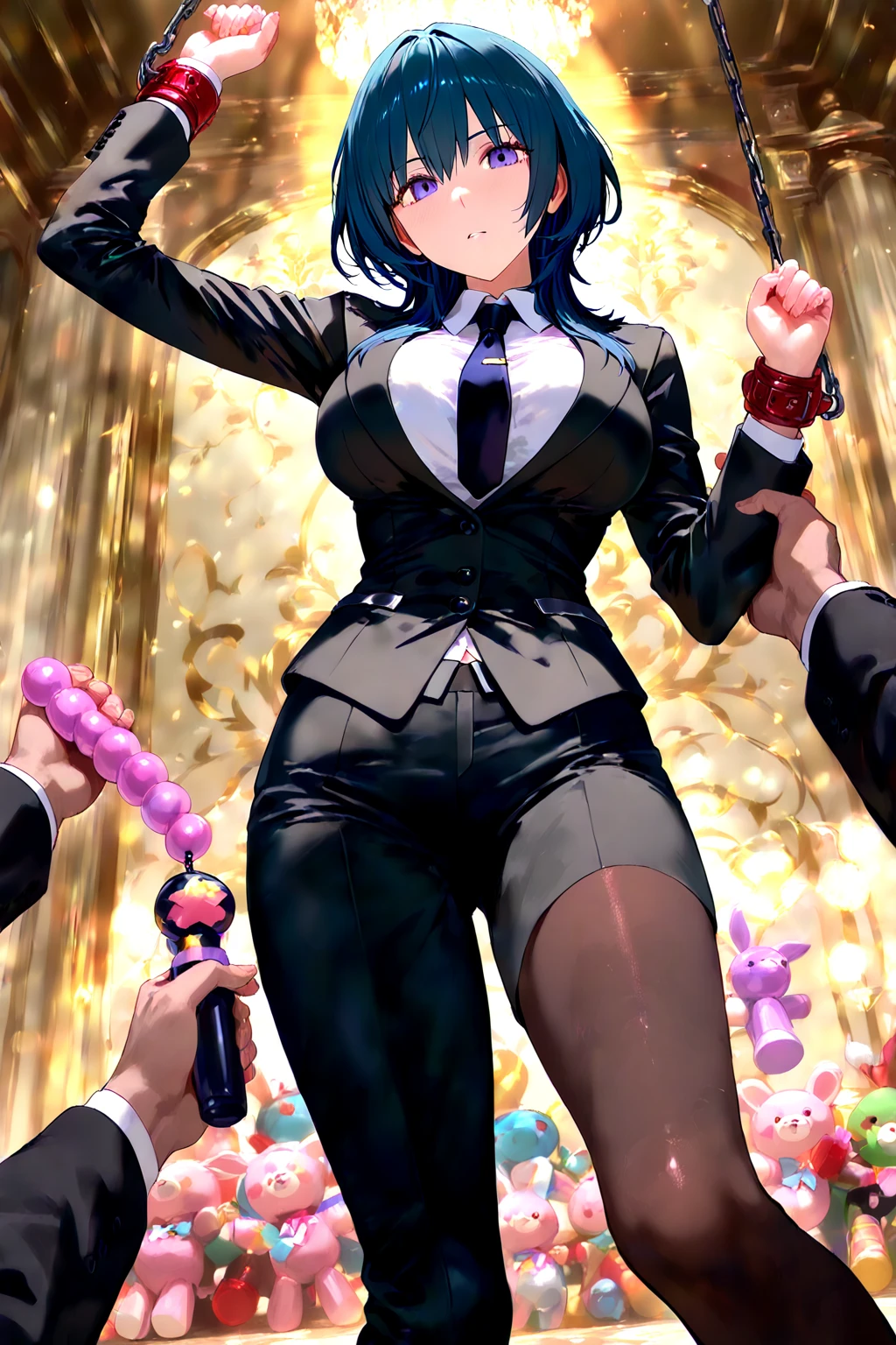 One Woman、casino、大規模なcasino場、dealer、女dealer、Large crowd、beautiful girl, Highest quality,  Black Pantyhose、Black vest、casinodealer、Tight Skirt、panties under pantyhose、Stand with your legs spread、Thick thighs、Big 、Big Ass、Short Hair、Sweaty body、Angle from directly below、Sweaty crotch、Cut the cards、Orgasmic face、Dirty sound effects、??????? in a flashy way、目の前にLarge crowd、casinoのルーレット、casinoのスロット、Jackpot