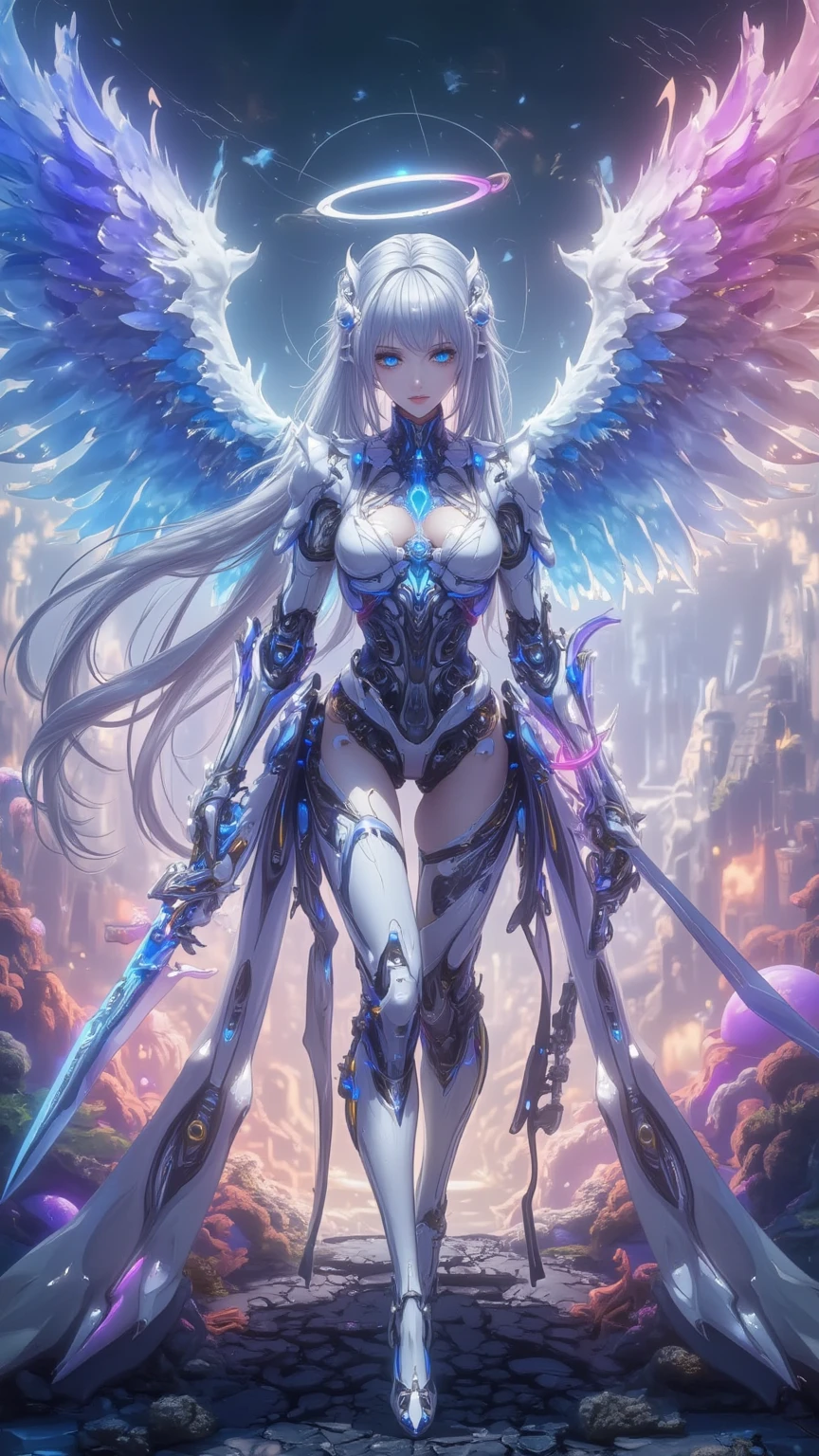 In a destroyed future city,Wearing futuristic armor、Mid shot of sexy woman,Has scratches and stains, fantasy, Science fiction, 美しい女sexualな顔, charming, sexual, haze, 明亮charming的眼睛, dramatic, A masterpiece of the highest quality, actual, familiar, 8K, high dynamic range, Shallow depth of field, movie lighting, bloom, shining, Color difference, sharp focus