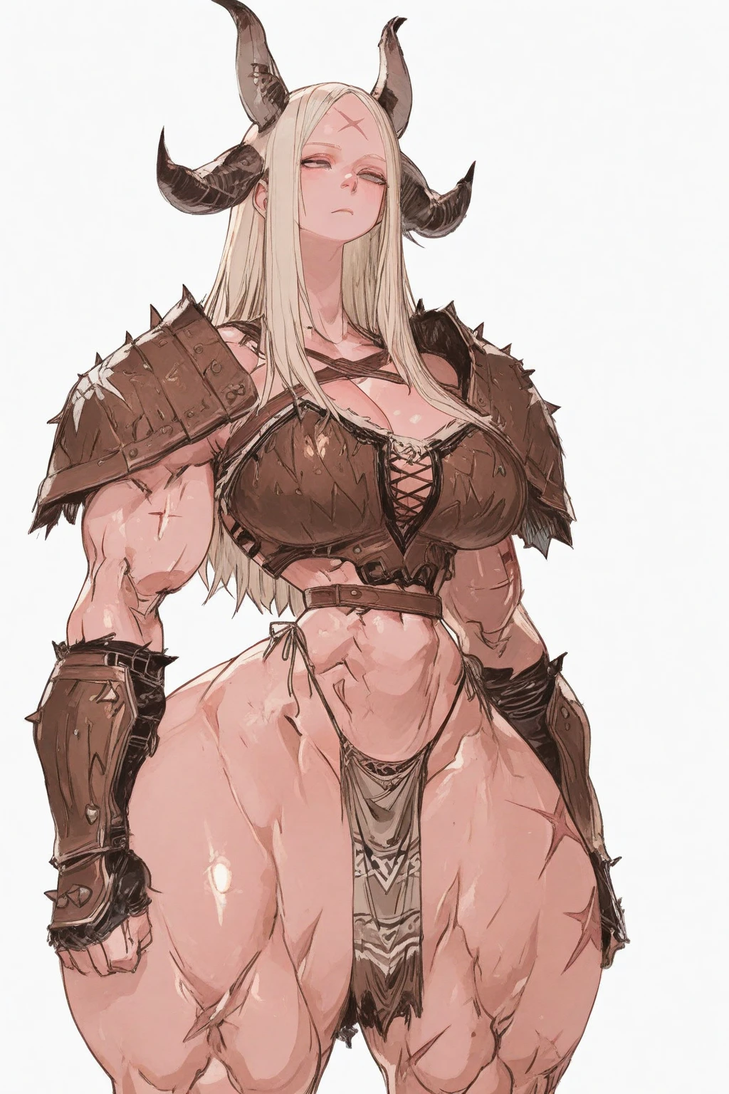 detailed, character sheet, same person, "high quality, strong and fierce orc barbarian with boots with dark brown skin, well-defined muscular legs and large hips" ((fullbody)) ((((tall)))) (((barbarian armor))) ((earring)) (solo)