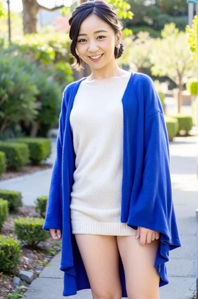 (masterpiece, Highest quality:1.2), 8k, Young and beautiful Japanese girl,Official AR RAW Photos,、The clothes are big、Show me your ears、photo shoot, Cute Face, Thighs, After-School Classes, Embarrassing、Are standing、smile、No makeup, Film Grain, chromatic aberration, Sharp focus, Face Light, Bright lighting, 20th Generation, Detailed face, Background Blur、Tight waist、Sailor suit、cardigan、Navy blue mini skirt、pull up the skirt with your hands((Wearing white panties))、look forward to、Spread your legs、(Show your ass)