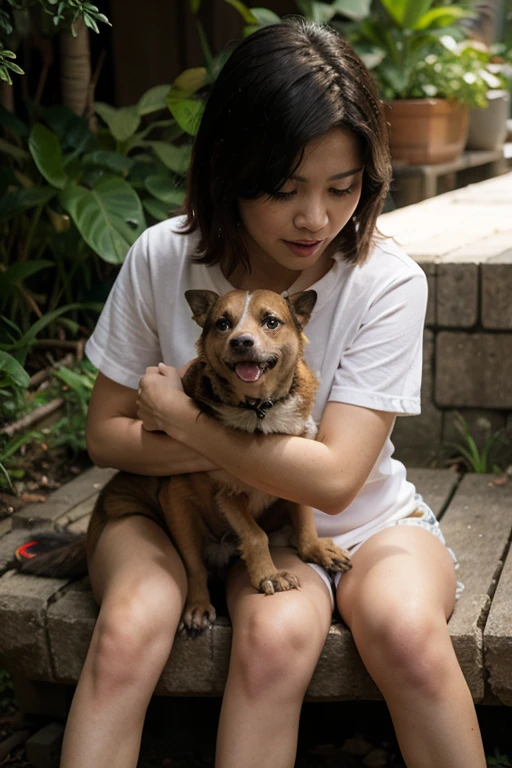 gambarkan 6 ekor anjing german shelperd, 1 adalah anjing dewasa german shelperdnya dan 5 adalah anak anak nya, anak anak nya masih kecil sekitar 1 bulan, 4 anak anjing tidur di pelukan induk dan 1 anak anjing lagi duduk di sekat induknya