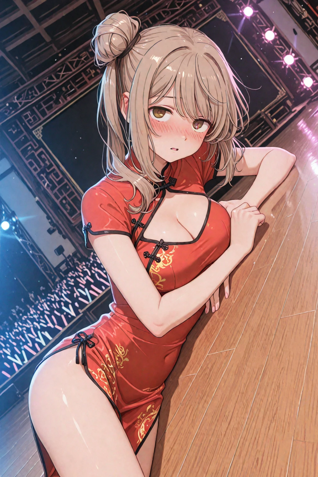 gonzarez, masterpiece, Serenaj, 1girl,l solo, 
 blue eyes, blonde hair, medium hair, open eyes , Chinese dress