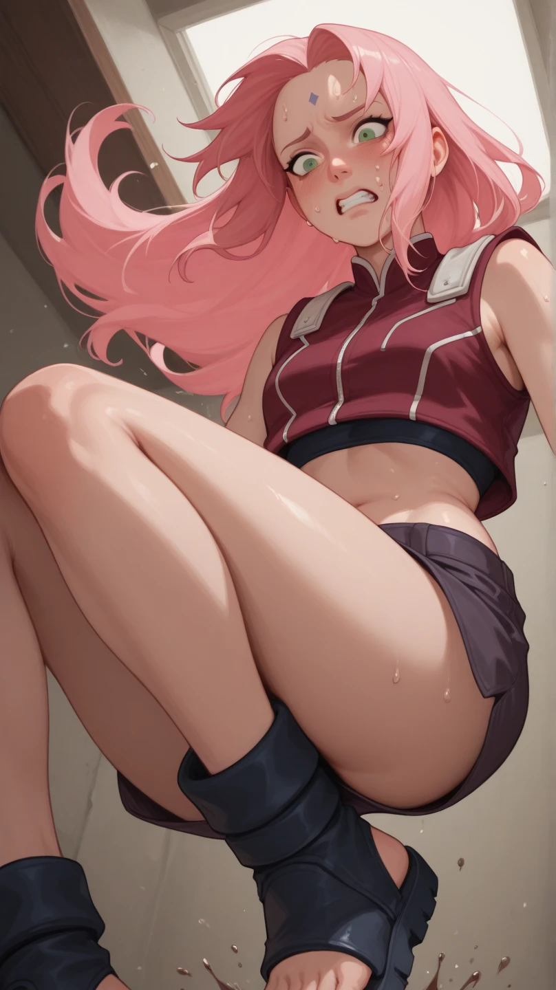 (masterpiece, best quality:1.2), 1girl, Zero Two, Darling in the franxx, solo,standing_split,
, long hair,Red sleeveless short vest,pink skirt,Black