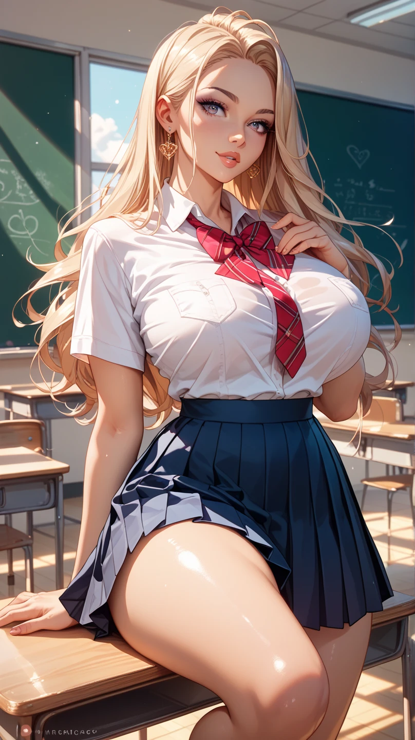 nsfw:1.6, body has two arms, two legs and one head, (Each hand and toe has a thumb, index finger, middle finger, ring finger, and pinky finger.),Top quality:1.2, best quality:1.6, ultra high resolution, masterpiece:1.5 ,4K, 8K, 32K, detailed lighting, shaders, perfect anatomy, perfect proportions, highly detailed, ultra detailed, super detailed:1.2, perfect eyes, perfect face, very delicate and beautiful, illustration, sharp focus, very beautiful and detailed anime face, very detailed eyes, cute:1.4, impressionistic:1.2, blurred background, accurate depiction of arms and hands:1.4, accurate depiction of foot:1.4, Accurate human skeleton drawing:1.4, Anatomically correct human body:1.4,sexually attractive body:1.5,
BREAK
1 woman, (Beautiful busty teenage girl:1.3),(blue green eyes),(dark skin:1.6), (tan lines:1.5),(Perfect proportions: 1.6), (Small pink areolas:1.4), (Pointy upward nipples:1.2),(Full and beautiful breasts: 1.9), (Perky breasts: 1.9), (Thin waist: 1.2), (Slender figure: 1.2), (beautiful buttocks:1.1),(Neatly trimmed pubic hair:1.2),
BREAK
(Beautiful pale blonde hair: 1.5),(shiny semi long straight hair:1.3), (Bangs swept to the side, showing forehead: 1.5),
BREAK
(Happy smile:1.5), (embarrassed:0.8), (blush:1.5),(pink lipstick),
BREAK
(Gray short sleeves sailor suit:1.6), ( Knee-length Grey checkered pleated skirt:1.5),BREAK (naked:1.7), (White choker:1.6),(white Lace collar:0) ,(Necklace, bracelet, anklet: 1.3),(Black garter belt:1.5),(Fishnet stockings:1.5),( Nipples and breasts are not covered:1.6), (pubic hair is shown:1.3),( very realistic depiction of skin texture:0.4),(realistic nipples texture:0.6),(Soft looking breasts:1.3),(Breasts that look nice to squeeze),
BREAK
(Standing:1.4),( skirt lift to show what's inside:1.6), (profile:0.3),(looking to me:1.2),(Lustful face:1.2),
BREAK
(from below)
BREAK
(Highschool classroom:1.5),(some students around:1.2),( realistic depiction of background),( window:1.3),